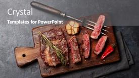  Presentation with grilled - Presentation theme featuring grilled-ribeye-beef-steak background and a gray colored foreground