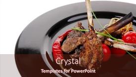  Presentation with ribs - Cool new PPT layouts with grilled ribs on black plate with vegetables backdrop and a tawny brown colored foreground