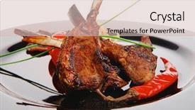  Presentation with ribs - Amazing theme having grilled ribs on black plate with vegetables backdrop and a soft green colored foreground