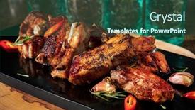  Presentation with ribs - PPT theme enhanced with grilled-ribs-on-the-black background and a ocean colored foreground