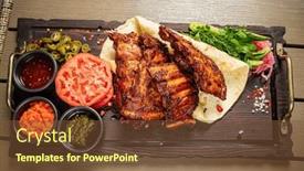  Presentation with ribs - Presentation theme featuring grilled-ribs-on-the-wooden background and a tawny brown colored foreground