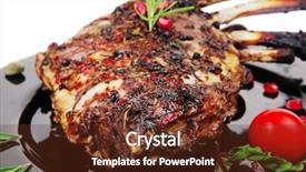  Presentation with cutlery - Cool new PPT theme with grilled ribs rack over black plate with cutlery backdrop and a tawny brown colored foreground