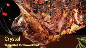  Presentation with black f - Cool new slides with grilled ribs rack over black plate with cutlery backdrop and a tawny brown colored foreground