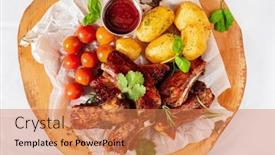  Presentation with ribs - Slide deck having grilled-ribs-with-baked-potatoes background and a coral colored foreground