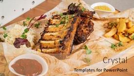  Presentation with ribs - Audience pleasing theme consisting of grilled-ribs-with-potatoes backdrop and a coral colored foreground