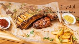  Presentation with ribs - PPT layouts with grilled-ribs-with-potatoes background and a coral colored foreground