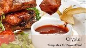  Presentation with ribs - Beautiful PPT theme featuring grilled ribs backdrop and a coral colored foreground