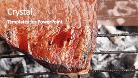  Presentation with grilled meats - Amazing PPT layouts having grilled roast meats beef lamb fillet ribs on bbq grid over charcoal backdrop and a coral colored foreground