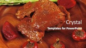  Presentation with roast sirloin beef - Audience pleasing PPT layouts consisting of grilled-roast-red-beef-meat backdrop and a tawny brown colored foreground