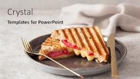  Presentation with sandwich - Slide deck having grilled-salami-and-cheese-sandwich background and a lemonade colored foreground