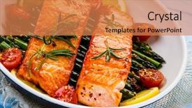  Presentation with asparagus - Presentation theme consisting of grilled salmon and asparagus background and a coral colored foreground