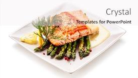  Presentation with asparagus - Audience pleasing PPT theme consisting of grilled-salmon-and-asparagus backdrop and a sky blue colored foreground