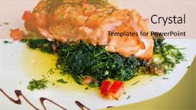  Presentation with salmon dish - Theme featuring grilled salmon and lemon - french background and a gold colored foreground