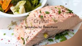  Presentation with salmon dish - Presentation design with grilled salmon and lemon - french cuisine dish with tomato and salmon background and a coral colored foreground