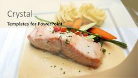  Presentation with salmon dish - Beautiful PPT layouts featuring grilled-salmon-and-lemon-french backdrop and a blonde colored foreground