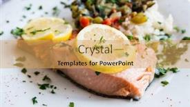  Presentation with salmon dish - Colorful PPT layouts enhanced with grilled salmon and rice-french cuisine dish with tomato and salmon backdrop and a yellow colored foreground