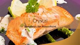  Presentation with grilled - Audience pleasing presentation theme consisting of grilled salmon and vegetables backdrop and a yellow colored foreground