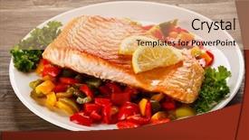 Presentation with salmon grilled fish salmon grilled - Theme enhanced with grilled salmon and vegetables background and a coral colored foreground