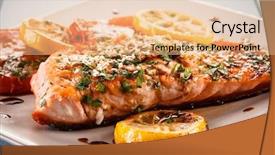  Presentation with salmon grilled fish salmon grilled - Audience pleasing PPT layouts consisting of grilled salmon and vegetables backdrop and a lemonade colored foreground