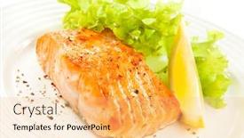  Presentation with salmon - PPT layouts enhanced with grilled-salmon-and-vegetables background and a lemonade colored foreground