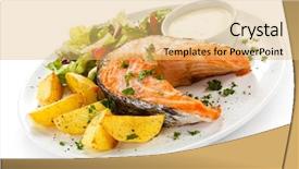  Presentation with salmon - Audience pleasing presentation consisting of grilled salmon baked potatoes and vegetables backdrop and a yellow colored foreground