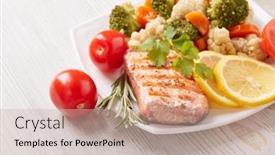  Presentation with keto - Colorful PPT theme enhanced with grilled-salmon-fillet-garnished backdrop and a soft green colored foreground