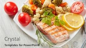  Presentation with keto - Amazing PPT layouts having grilled-salmon-fillet-garnished backdrop and a light gray colored foreground