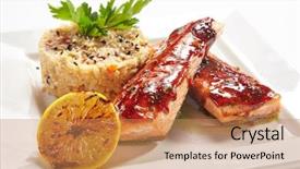  Presentation with salmon dish - Cool new slides with grilled salmon fillet with rice backdrop and a coral colored foreground