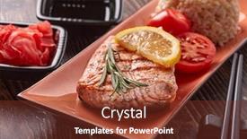  Presentation with soy sauce - PPT layouts enhanced with grilled-salmon-fillet-with-rice background and a tawny brown colored foreground
