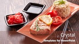  Presentation with soy sauce - Beautiful PPT layouts featuring grilled-salmon-fillet-with-rice backdrop and a tawny brown colored foreground