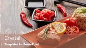  Presentation with soy sauce - Slide deck featuring grilled-salmon-fillet-with-rice background and a coral colored foreground