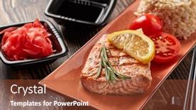  Presentation with soy - Colorful PPT layouts enhanced with grilled-salmon-fillet-with-rice backdrop and a tawny brown colored foreground