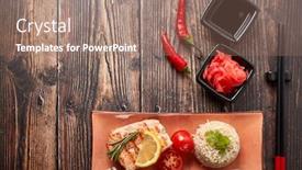  Presentation with dark space - Slides having grilled-salmon-fillet-with-rice background and a coral colored foreground