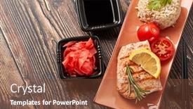 Presentation with soy sauce - Theme enhanced with grilled-salmon-fillet-with-rice background and a tawny brown colored foreground