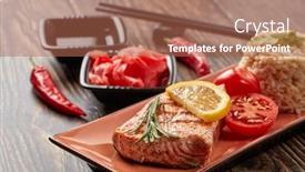  Presentation with soy - Slide deck consisting of grilled-salmon-fillet-with-rice background and a coral colored foreground