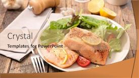  Presentation with salmon grilled fish salmon grilled - PPT layouts consisting of grilled salmon fish with salad background and a coral colored foreground