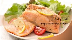  Presentation with salmon grilled fish salmon grilled - PPT layouts featuring grilled salmon fish with salad background and a yellow colored foreground