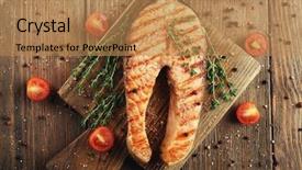  Presentation with cutting board - Presentation theme consisting of grilled salmon on cutting board background and a coral colored foreground