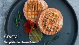  Presentation with edible flower - Theme featuring grilled-salmon-roll-with-mozzarella background and a tawny brown colored foreground