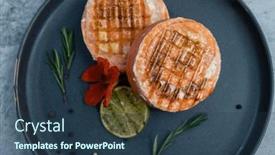  Presentation with edible flower - Slides enhanced with grilled-salmon-roll-with-mozzarella background and a tawny brown colored foreground