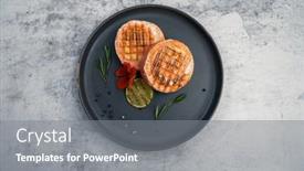  Presentation with edible flower - Presentation enhanced with grilled-salmon-roll-with-mozzarella background and a gray colored foreground