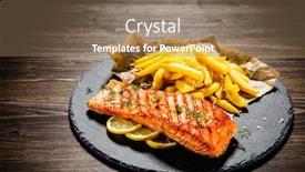  Presentation with french fries - Colorful theme enhanced with grilled salmon with french fries on wooden table backdrop and a violet colored foreground