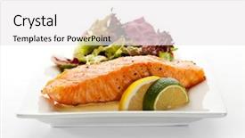  Presentation with salmon - PPT layouts consisting of grilled salmon with fresh salad background and a white colored foreground