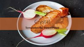  Presentation with salmon - Theme with grilled-salmon-with-fresh-vegetables background and a red colored foreground