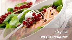  Presentation with spinach - Audience pleasing theme consisting of grilled salmon with redcurrants and fresh spinach backdrop and a coral colored foreground