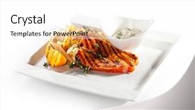  Presentation with cauliflower - PPT theme having grilled salmon with roasted cauliflower and cream sauce background and a white colored foreground