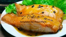 Presentation with passion fruit - PPT theme consisting of grilled-salmon-with-salad background and a gold colored foreground