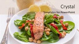  Presentation with chickpea - Slides consisting of grilled salmon with spinach chickpea and pepper salad background and a yellow colored foreground