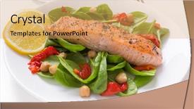  Presentation with chickpea - Amazing PPT theme having grilled salmon with spinach chickpea and pepper salad backdrop and a yellow colored foreground