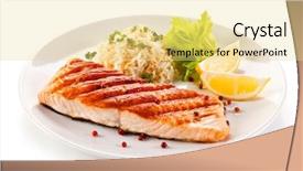  Presentation with salmon - Slide set with grilled salmon with white rice background and a blonde colored foreground